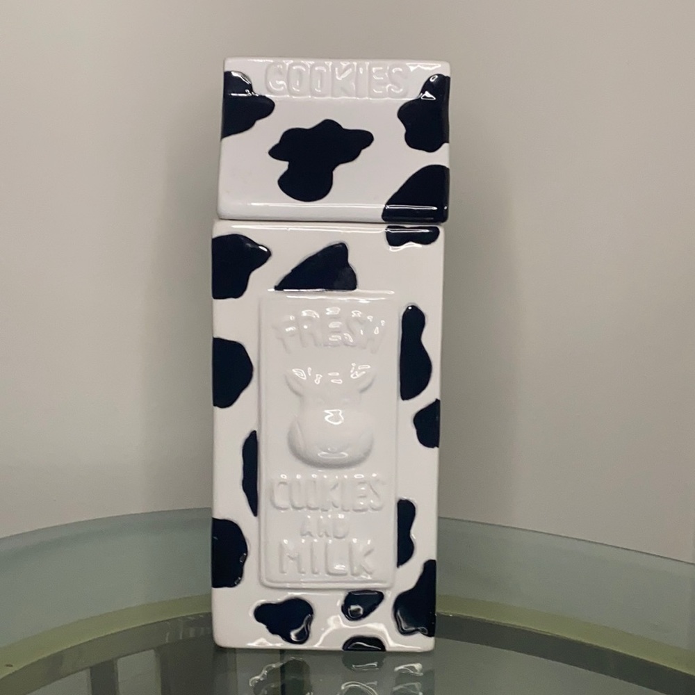 ART DECO STYLE | COW PRINT MILK CARTON COOKIE JAR